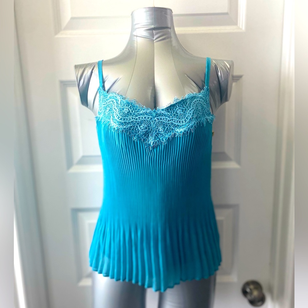 Ryegrass pleated lace trimmed blouse in Rainstorm blue